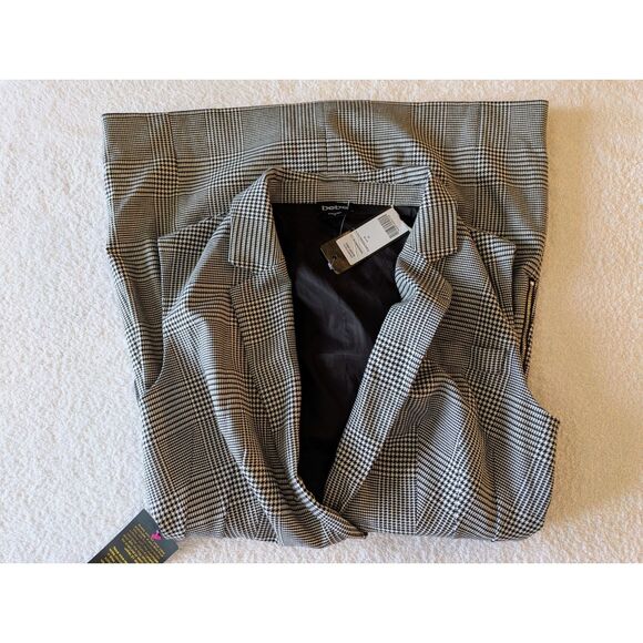 Bebe Blazer Dress Houndstooth Lapel Flap Pockets Removable Belt Sz 10 - Picture 9 of 11